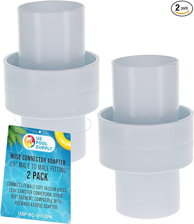 U.S. Pool Supply Hose Connector Adapter, 1.5" Male to Male Fitting, Pack of 2 - Connects Female Cuff Vacuum Hoses, Leaf Canister Conversion Joiner - Replacement, Compatible with Hayward AXV092 Adapter