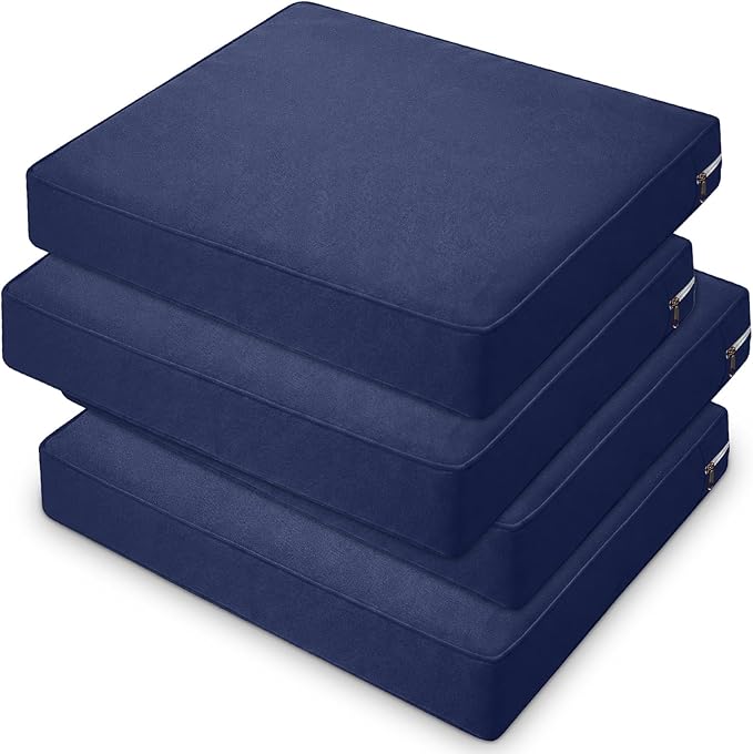 DoubleFill 4 Pcs Outdoor Ottoman Cushion 23"x19"x3" Waterproof Fade Resistant Outdoor Footstools Cushion Removable Patio Ottoman Cushions with Adjustable Fixing Strap for Stool (Navy Blue)