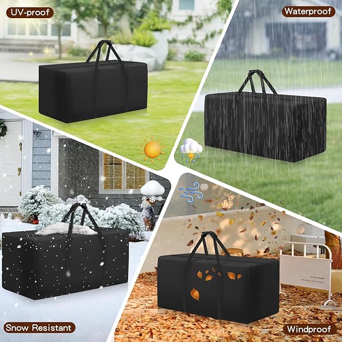Outdoor Patio Cushion Storage Bag - Waterproof Large Patio furniture Cushion Organizer Storage Bag with Handle and Zipper, 68" L x 30" W x 20" H Big Foldable Duffle Cover-2 PACK