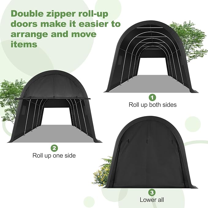 COBIZI Carports 10x20 Heavy Duty Car Canopy Garage with Removable Doors & Vents, Galvanized Frame Portable Carport Canopy Outdoor Storage Shelter with All-Season Tarp for Car Boat Truck Upgrade 2.1