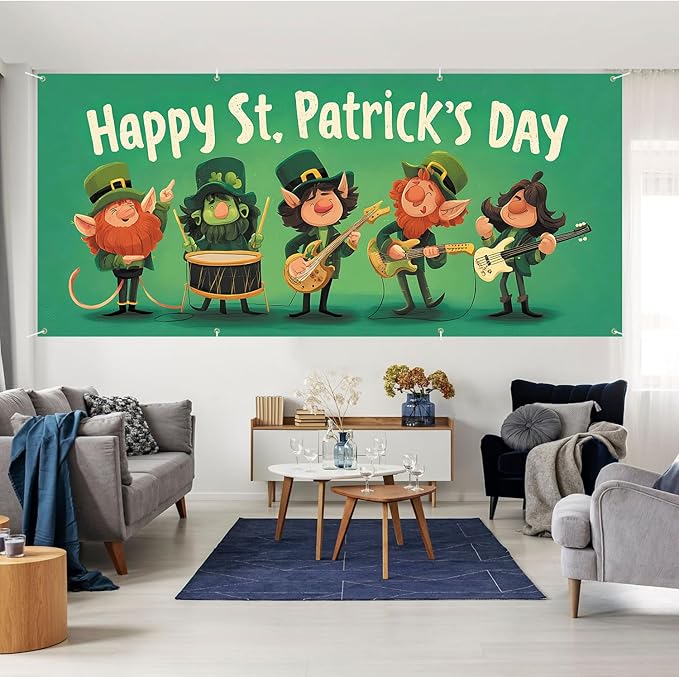 7 * 16FT Summer Garage Door Cover Decorations Sunset Palm Trees Garage Door Banner for Outdoor Indoor Summer Party Photography Backdrop (Happy St. Patrick's Day, 6 * 13 ft)