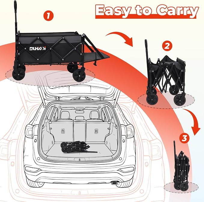 Foldable Wagon with Tailgate,12 lb Lightweight Small Utility Cart | Garden, Grocery, Beach, Camping, Portable Use, Gray
