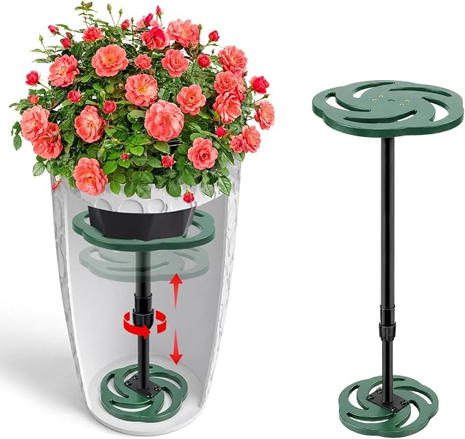 Axcoix Adjustable Height Plant Risers for Inside Pots, 12-21" Plastic Planter Inserts for Large Pots, Pot Fillers for Tall Square Round Taper Planters (6" 8" 10" Base or Top)