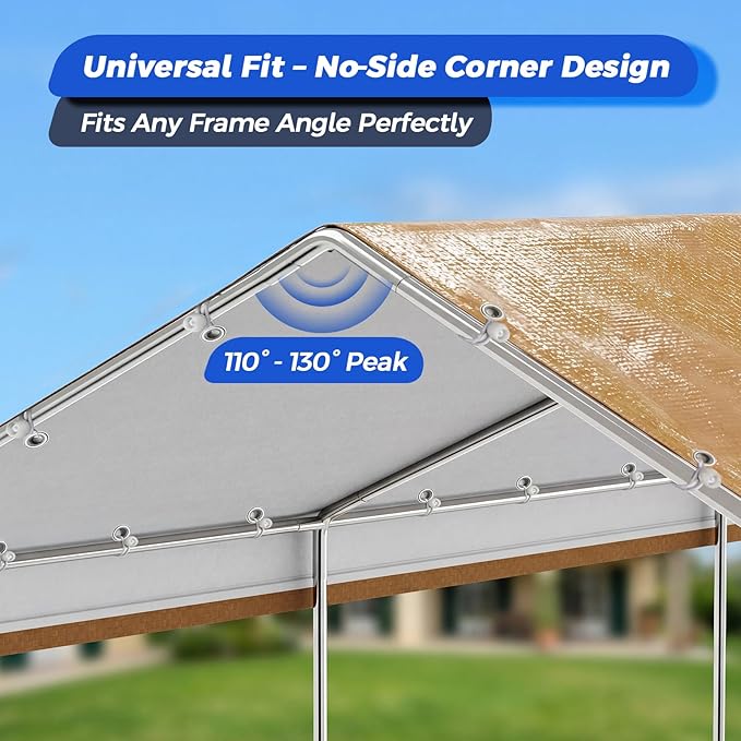 13x20 FT Carport Canopy Replacement Cover, Heavy Duty Car Garage Top Tent Shelter Tarp, Waterproof & UV Protected, Easy Installation with Ball Bungees, Beige (Frame Not Included)