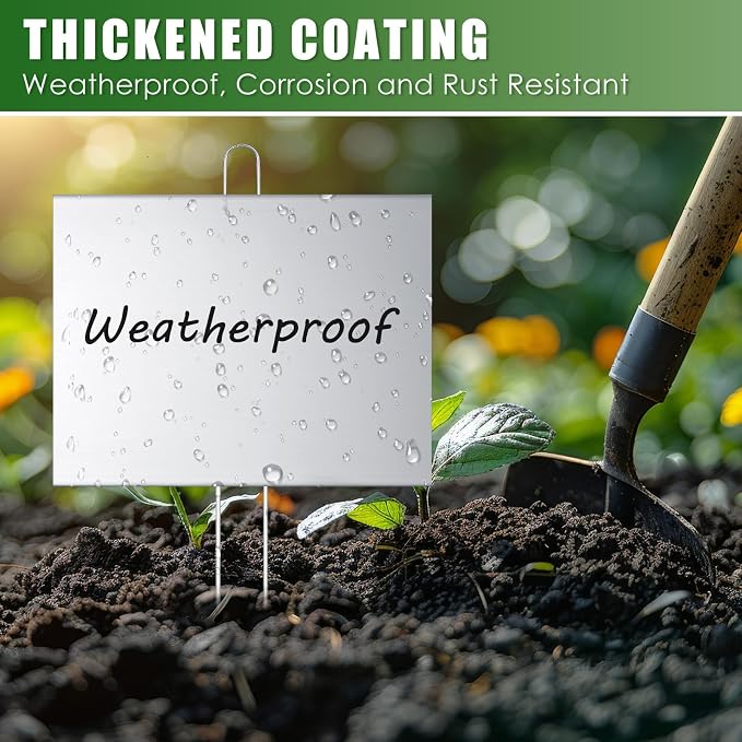 Landhoow 6 Pcs Large Garden Plant Markers Metal Plant Labels Sign 6'' x 8'' with 13'' Stake Weatherproof Waterproof Garden Sign for Outdoor Seedlings Herbs Vegetable Greenhouse, Silver