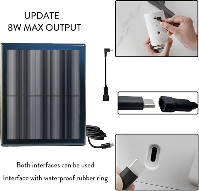 2 Pack 8W Solar Panel for Ring Camera,Solar Panel Charger for Rings Spotlight,Solar Charger for Ring Doorbell,Solar Panel for Security Camera,10ft Long Cable with USB-C to Ring Barrel Plug Adapter