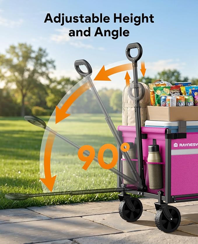 Wagons Carts Foldable, Collapsible Wagon Cart Foldable, 220LBS Heavy Duty Folding Wagon Carts with Wheels, Portable Utility Cart for Grocery Sports Garden Shopping Camping, Pink