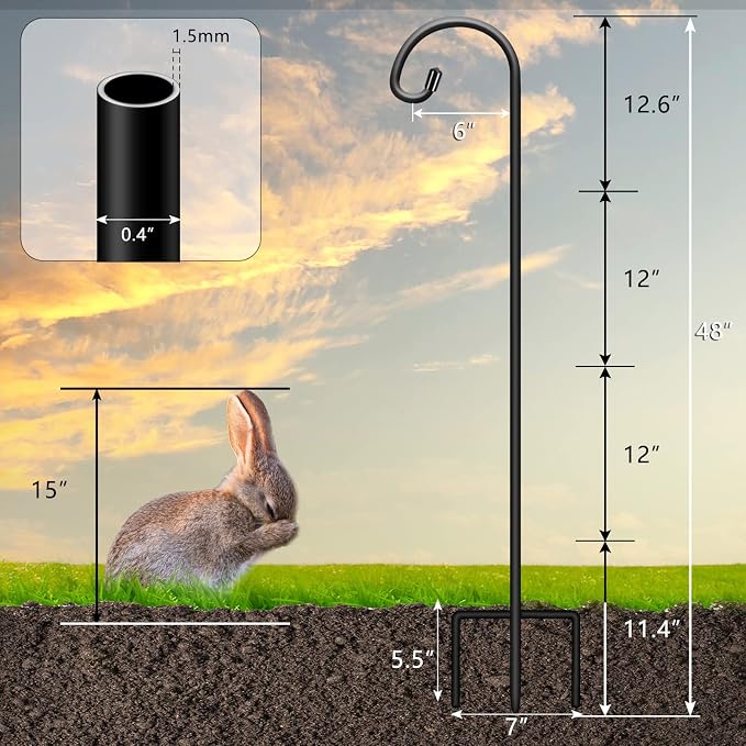 Gtongoko 48 Inch Shepherd Hooks for Outdoor 4 Pack, Adjustable Garden Hooks for Hanging Plants, Lanterns, Solar Lights, Mason Jars & Wedding Decor, Matte Black Decorative Shepherd’s Hooks