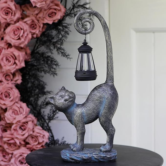 Fathers Day Decorations Gifts Outdoor Cat Garden Statues with Solar Lights, Home Decor Cat Figurines for Lawn,Patio,Balcony,Porch,Yard Art Ornament- Birthday Gifts for Women Grandma Sister