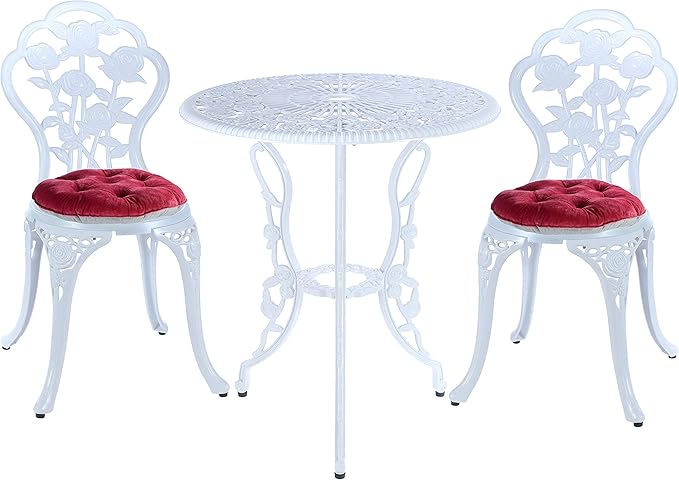 Mandolin 5-Piece Cast Aluminum Patio Bistro Set Outdoor Table Set Waterproof and Sun Resistant Outdoor Furniture Set (Rose White)