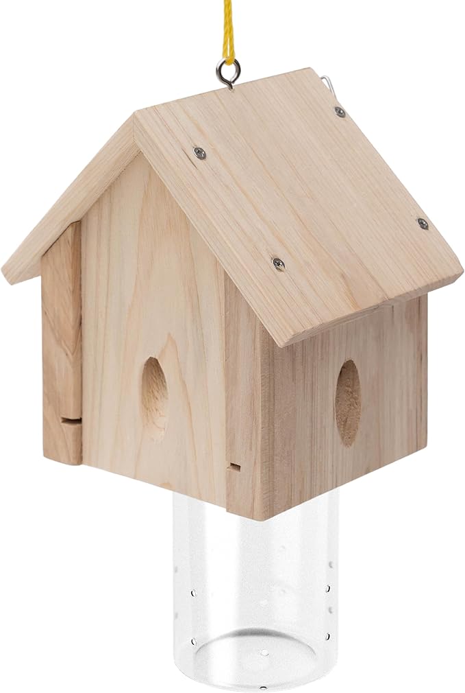 Carpenter Bee Trap for Outside - Best Bee Trap - Cabin Style Nature Hanging Wood Carpenter Bee Traps Outdoor - Insect Traps with Removable Vault (1 Pack)