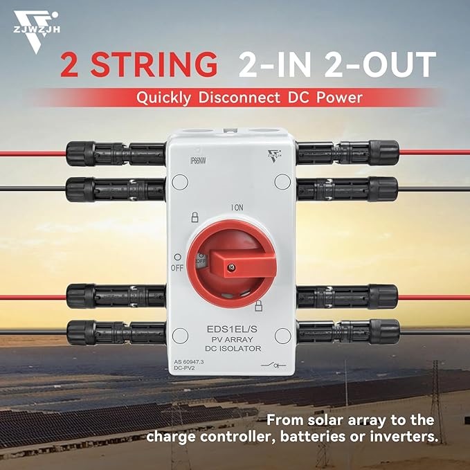 Solar Disconnect Switch 4-Pole DC1500 32A Isolator Solar Switch with Enclosure for Rooftop Solar Systems, RVs and Boat Waterproof IP66 Red