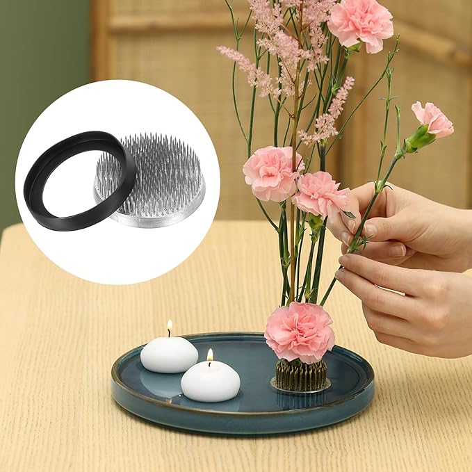 PATIKIL 3.2" Flower Frogs Ikebana Kenzan, Flower Arranger Tool Stainless Floral Frog Pin Holder for Vase Flower Arrangement, Silver Tone