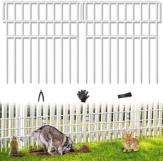 17ft(L) X 13in(H) Animal Barrier Fence, 12 Panels No Dig Fence for Dogs, 1.52IN Gap Anti Digging Dog Barrier, Rustproof Metal Garden Edging Border Defense for Outdoor, Yard, Lawn, White