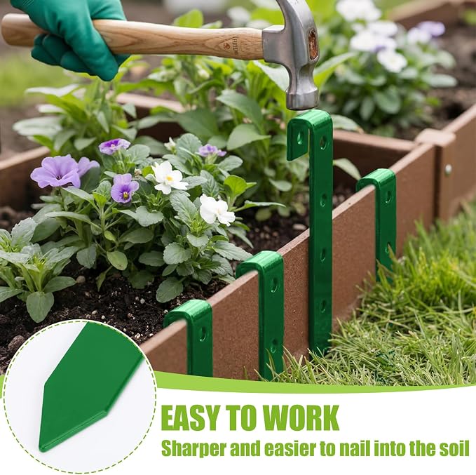 Fumete 36 Pcs 10'' Metal Landscape Stakes Bulk Garden Ground Edging Spikes with Holes Heavy Duty Anchoring Spike Carbon Steel Lawn Stake for Flowerbed Edging Grass Board Barrier Yard(Green)