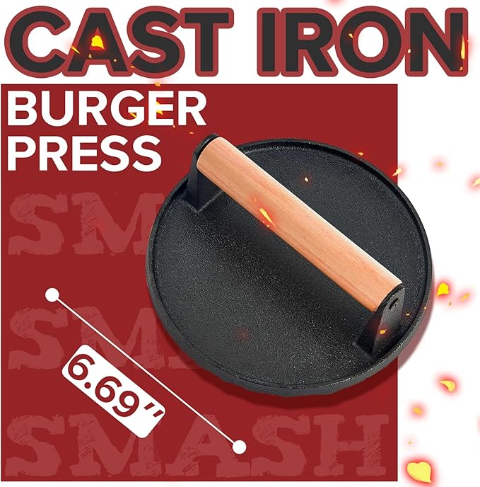 Grilliance 4pcs Smash Burger Press Kit, 3 in 1 Hamburger Press Patty Maker, Cast Iron Burger Press, Cleaning Pad Set for Grill, Griddle, Flat top, Kitchen, Cooking