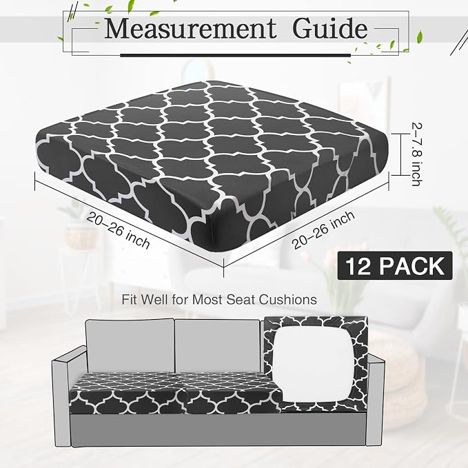 Newwiee 12 Pcs Patio Cushion Covers Outdoor Stretch Sofa Couch Cover Replacement Couch Slipcover Sofa Seat Chair Porch Patio Furniture Protector, Flexibility Washable(Dark Gray,Moroccan)