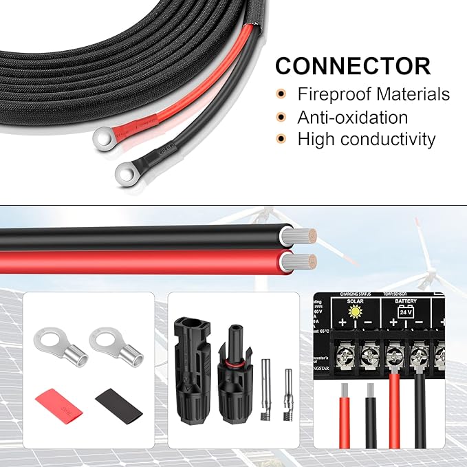 10 Gauge Battery Cable, 10 Gauge Wire Connect Charge Controller to Battery Cable, for Solar Panels Automotives RVs Motorcycles Boats (10AWG 16FT)
