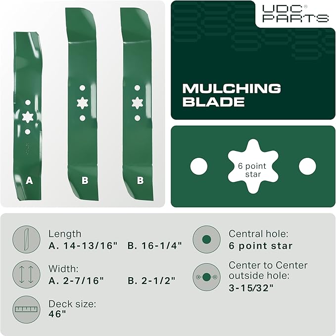 UDC Parts 942-0611A 942-0612A Mower Blades Replacement for LT1045 Cub Cadet 46'' Deck Lawn Mower Tractor LT1046 742-0611A 742-0611 742-0612A 742-0612 Troy Bilt 742-04125/3 Pack Mulching