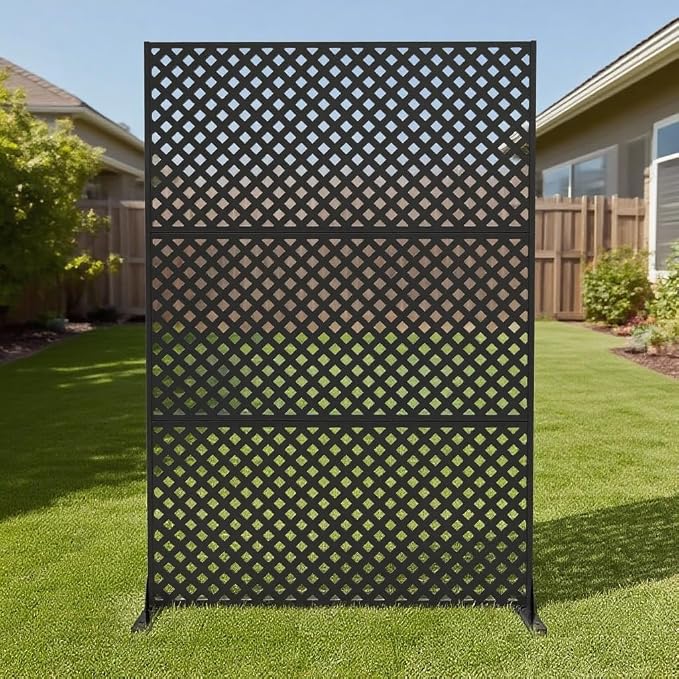 Garvee Metal Privacy Screen Outdoor, 72" h×47" w Balcony Patio Privacy Screen, Freestanding Privacy Fence, Decorative Panel, Patio Room Divider for Garden, Balcony, Deck