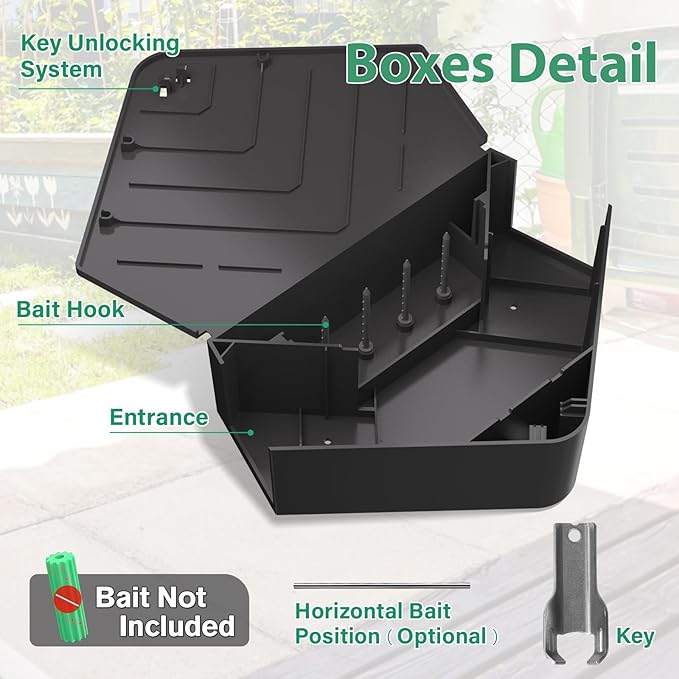 Anblak 6 Pack Rat Station Box with Keys, Rodent Station Keeps Rats Away, Keeps Children and Pets Safe, Key Unlocking, Reusable & Long-Lasting, Indoor & Outdoor