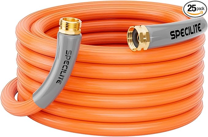 SPECILITE 5/8'' Heavy Duty Rubber Garden Hose 25FT, 1300psi Burst, 450psi Working, Hot/Cold Water Hose, -50℉ -170℉, 5 Layered Pipe, UV Resistant, 3/4" Brass Fittings for Outdoor, Agriculture