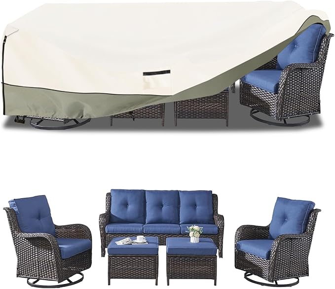 Outdoor Furniture Covers Waterproof,600D Heavy Duty Patio Cover for 5 PCS Sets Sectional Sofa Couch Dining Rocking Swivel Chairs Ottomans Coffee Table,88L x 62W x 28H inch Beige