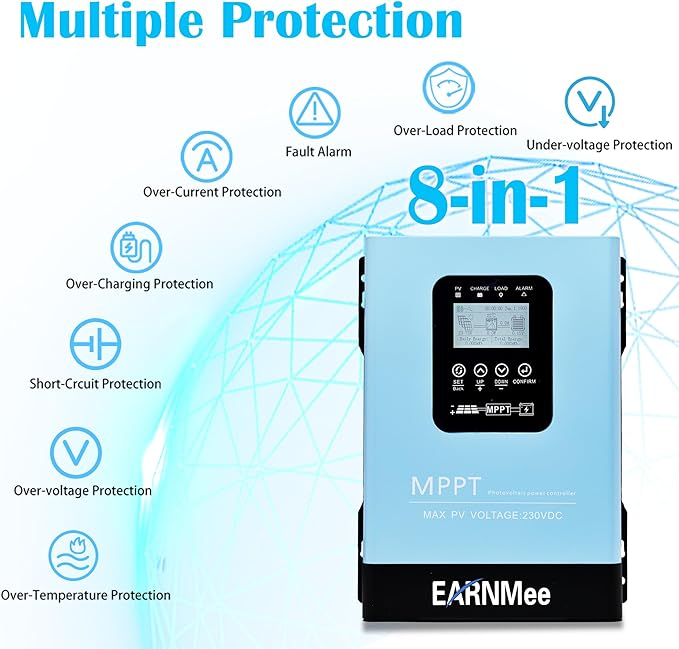 120A MPPT Solar Charge Controller,12V 24V 36V 48V 60V 72V 84V 96V Solar Battery Regulator PV Max 230V for Sealed Lead Acid Gel and Lithium Battery (120A)