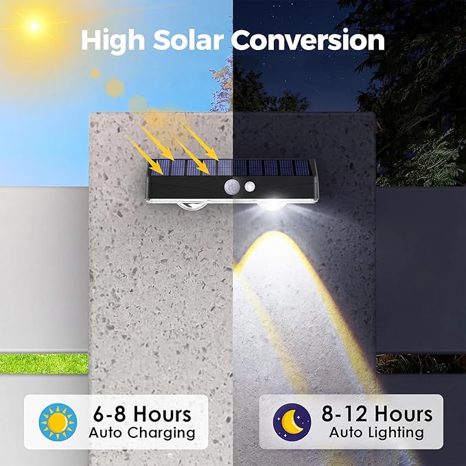 kolpop 12 Pack Solar Fence Lights Outdoor with 3 Modes Motion Sensor,IP65 Waterproof,1200mAh 60LM Bright LED Solar Lights for Fence,Patio,Backyard,Wall,Nighttime,Party(Cool White)