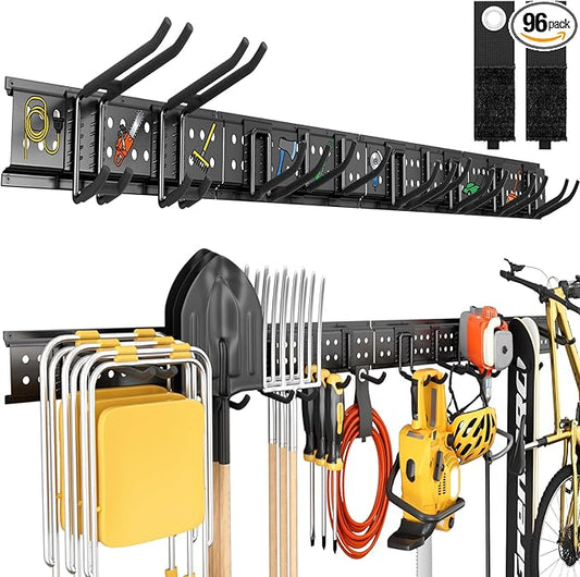 GRENPRO Garage Tool Organizer Wall Mount with 66 inches Rails and 10 Hooks, Heavy Duty Tool Rack, Garage Storage Rack For Yard Tools
