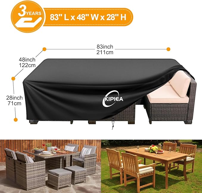 Kipiea Outdoor Furniture Covers Waterproof, 420D Heavy-Duty Patio Furniture Set Covers, No Tears Anti UV No Fading (83" L x 48" W x 28" H)