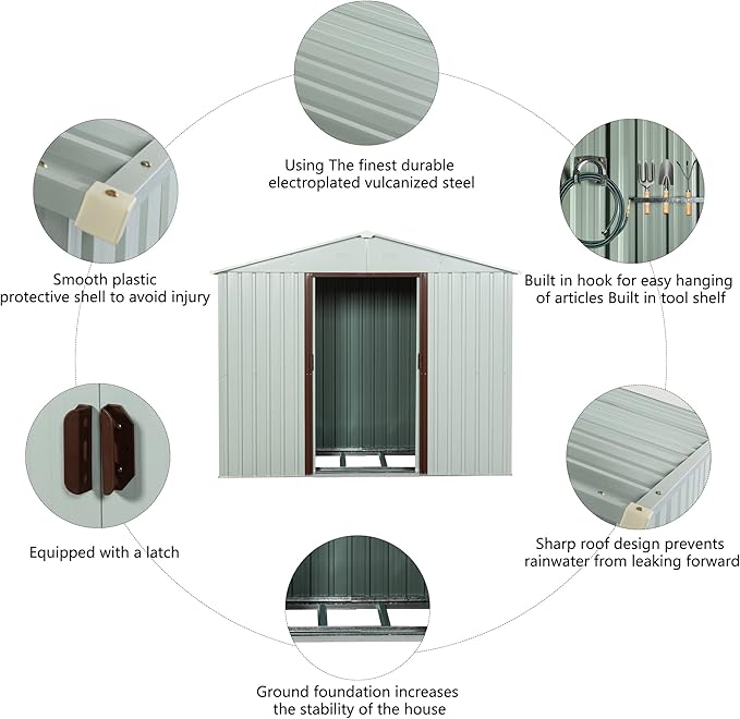 6FT x 5FT Outdoor Storage Shed, Heavy Duty Galvanized Steel Garden Shed with Sliding Lockable Doors, Punched Vents & Foundation Kit, Weather Resistant Metal Tool Shed for Backyard, White