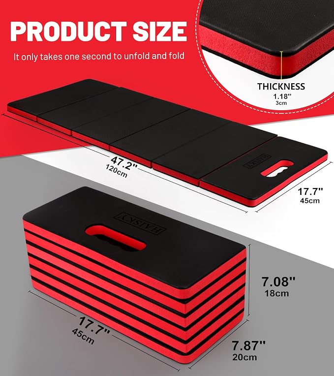 Foldable Mechanic Mat Kneeling Pad, 1.2" Extra Thick Density EVA Foam Portable 5-Fold Kneeling Mat, 47" x 18" for Working under Car, Gardening, Yardwork, Workshop Repairing, Camping
