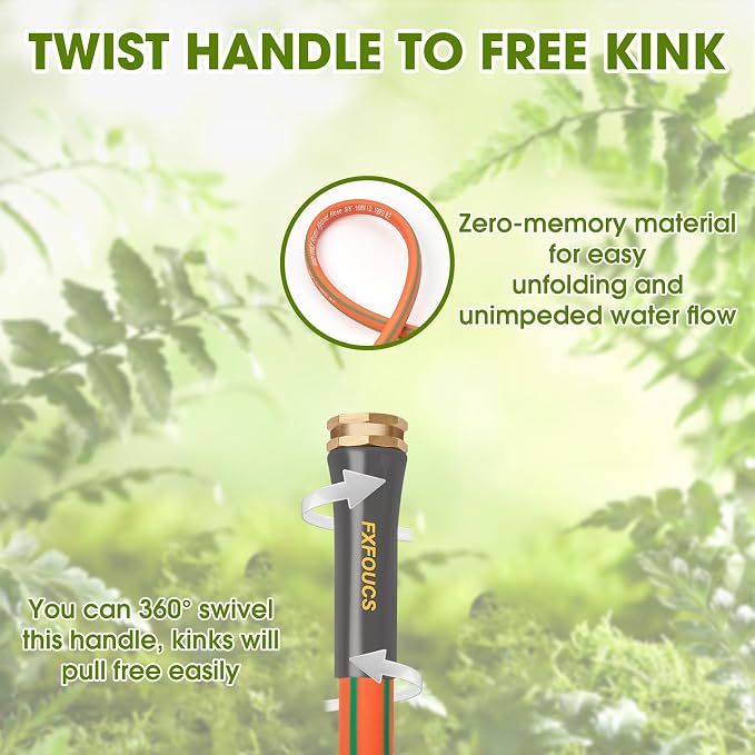 Heavy Duty Garden Hose – 5/8 Inch Flexible Lightweight Hybrid Hose with 600 PSI Burst Pressure, Swivel Handle,All-Weahter Water Hose, Durable Copper Male/Female Fittings (Orange, 75FT)