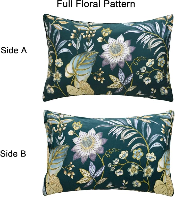 FADFAY Sheets Set King Teal Elegant Floral Bedding Tropical Plam Leave Sunflower Bedding 800 Thread Count Luxury Summer Sheets 100% Egyptian Cotton Deep Pocket Bed Sheets Set, 4 Pieces-King Size