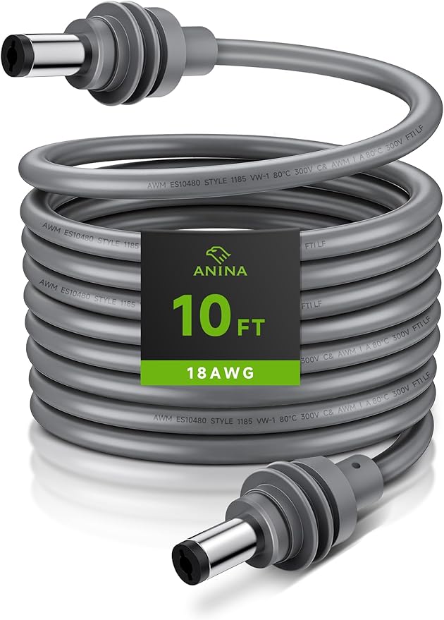 Anina DC Power Cord for Starlink Mini (3M/9.8FT) 18AWG Replacement DC Male to Male Charging Cable, Starlink Mini Accessories, Waterproof Barrel Jack Plug for Outdoor Camping