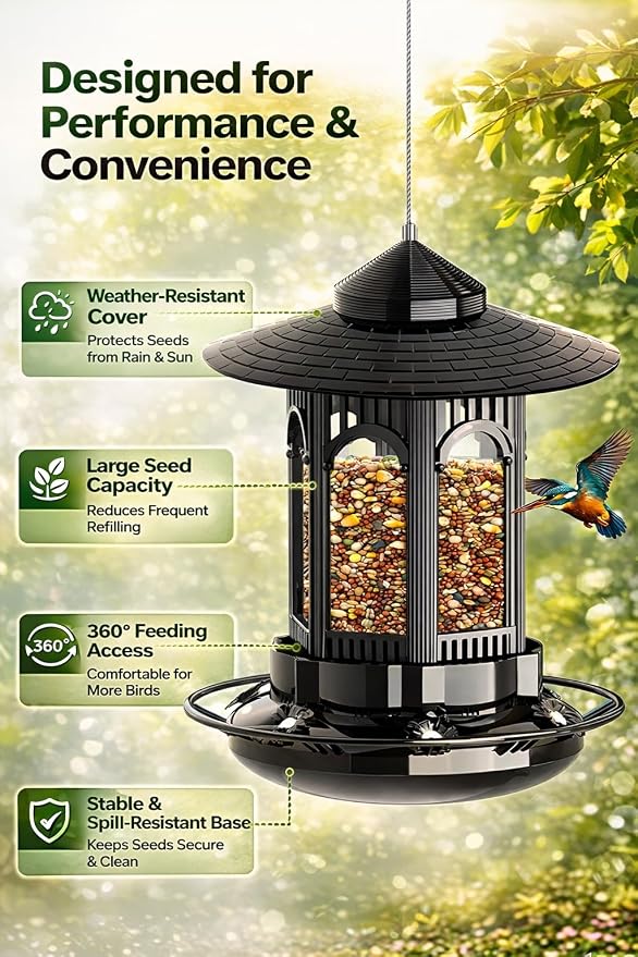 Premium Bird Feeder for Outdoor Hanging | Weather-Resistant & Durable Design | Easy Refill & Clean | Ideal for Garden, Patio & Backyard | Attracts Wild Birds