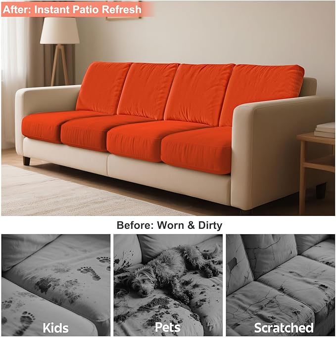 pickyNproud 8Pcs Patio Cushion Covers Stretch Outdoor Couch Cushions Slipcovers Replacement Washable Furniture Protector with Elastic Bottom Sofa Chair Seat Cover, Rust Orange