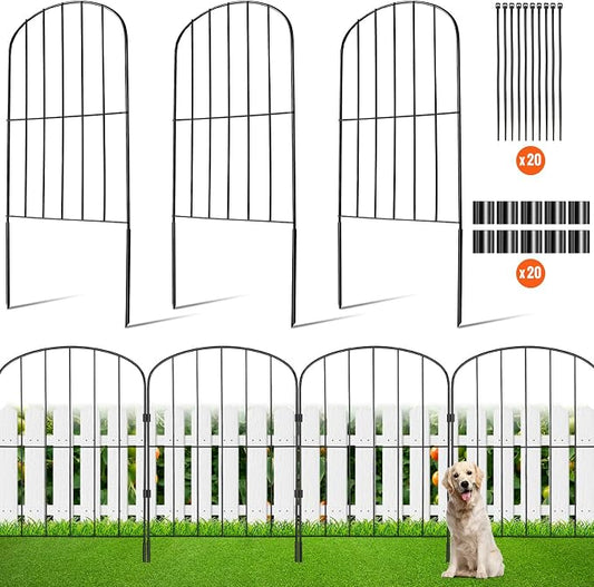 VEVOR Decorative Garden Fence 10 Pack, No Dig Fence 24in(H) x11ft(L) Animal Barrier Fence, Underground Garden Fencing with 2 inch Spike Spacing, Metal Dog Fence for The Yard and Outdoor Patio