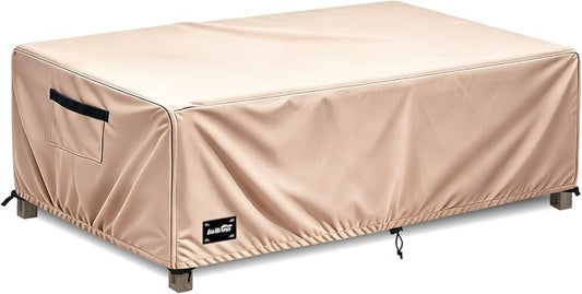 Patio Coffee Table Cover,48Wx28Dx16H Inches 100% Waterproof Heavy Duty Outdoor Rectangular Side Table Cover,Light Brown Minimalism Style Outdoor Furniture Covers