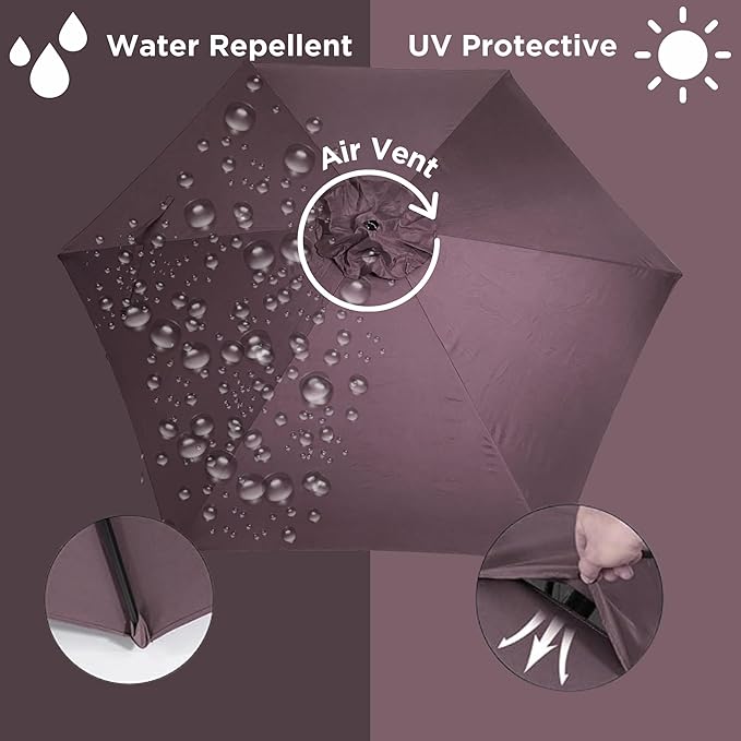 Sfmora 9ft Patio Umbrella Replacement Canopy for 6 Ribs, Outdoor Umbrella Canopy ONLY, Market Umbrella Top, Water-Resistant & UV-Protective