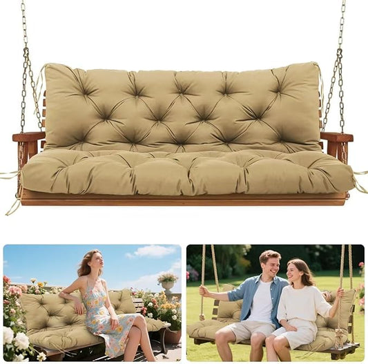 Porch Swing Cushions Outdoor, 5 Inch Thick Waterproof 2-3 Seater Replacement Swing Cushion with Backrest and Anti-Slip Ties, Perfect for Porch, Patio, Garden, Outdoor Bench Furniture, 48×40×5 Inch