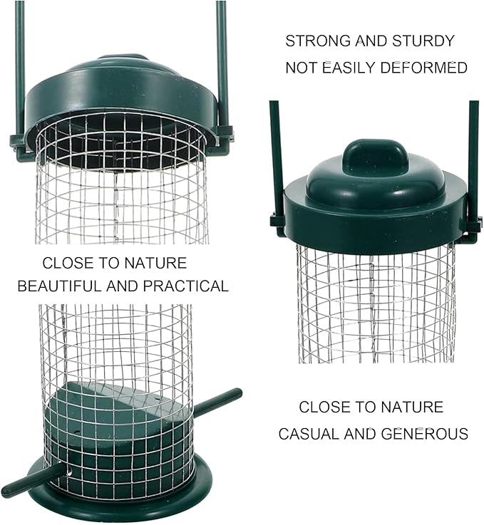 Metal Mesh Tube Bird Feeders for Outdoors Hanging, Squirrel Proof Wild Bird Feeders, Finch Bird Feeder for Thistle Seed, for Outside Cardinals Finches Blue Jays (2 Pack Green)