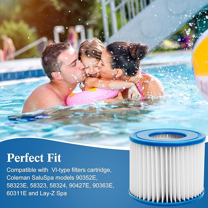 Type VI Inflatable Hot Tub Filters Cartridge and SPA Filters Replacements Compatible with Coleman Saluspa 90352E 58323 90427E, Lay-Z-Spa Hot Tub Filter Cartridge, 4 Pack