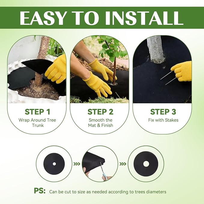 8 Packs Tree Mulch Ring - 16.5” Non-Woven Degradable Landscape Barrier Mat with Stakes, Tree Protector Ring, Tree Mat Barrier Fabric for Root Protection for Garden Patio Orchard Landscaping