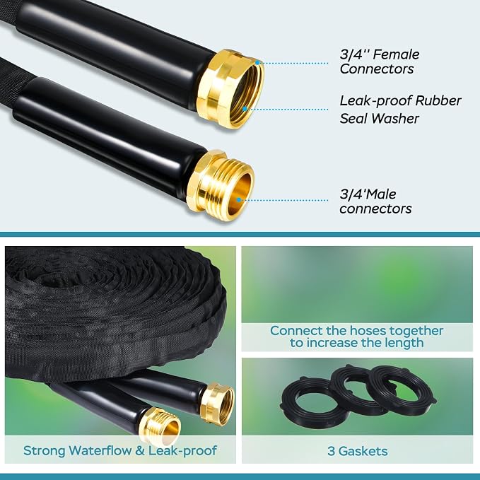 Garden Hose 25FT, Non-Expanding Hose Sturdy & Lightweight Water Hose, No-Kink, Tough & Flexible Hose, Crush-Proof for Yard, Lawn, Outdoor, Car Wash, Marine and Camper