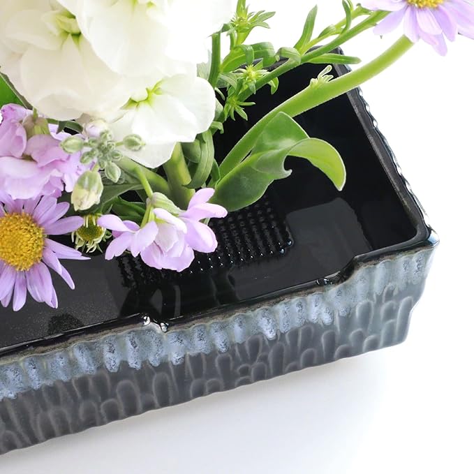 Wazakura Japanese Black Ikebana Kenzan Flower Holder Rectangular Square, Made in Japan Floral Arranging Pin Frog Tool - 2.6 in (68mm), Black
