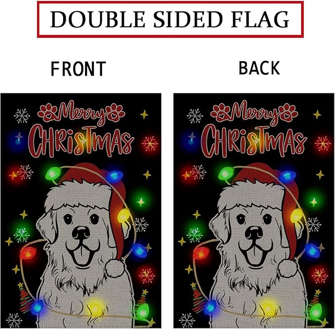 Christmas Dog Garden Flag - Led Great Pyrenees Christmas Decor for Outside, Welcome Garden Flags Double-Sided for Seasonal Winter Farmhouse Yard Lawn Decoration Gifts 12x18 inches