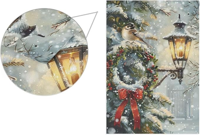Pfrewn Christmas Winter House Flag 28x40 Double Sided Bird Lamp Berry Wreath Snowy Garden Yard Flags Welcome Winter Outdoor Indoor Banner for Party Home Merry Christmas Xmas Decorations