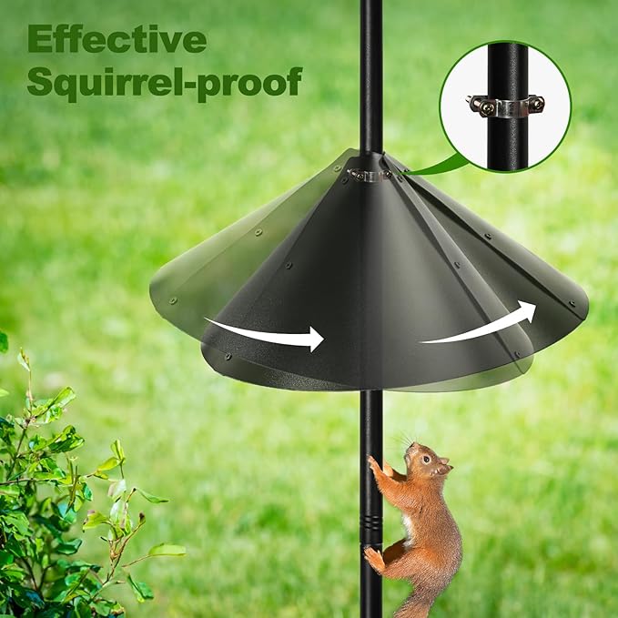 Bird Feeder Pole 92 Inch, Birds Feeding Station Kit with Squirrel Proof Baffle,2 Shepherd Hooks, Birds Water Feeder, Heavy Duty Stand 5-Prong Anchor Feeding Station for Wild Bird Watching.